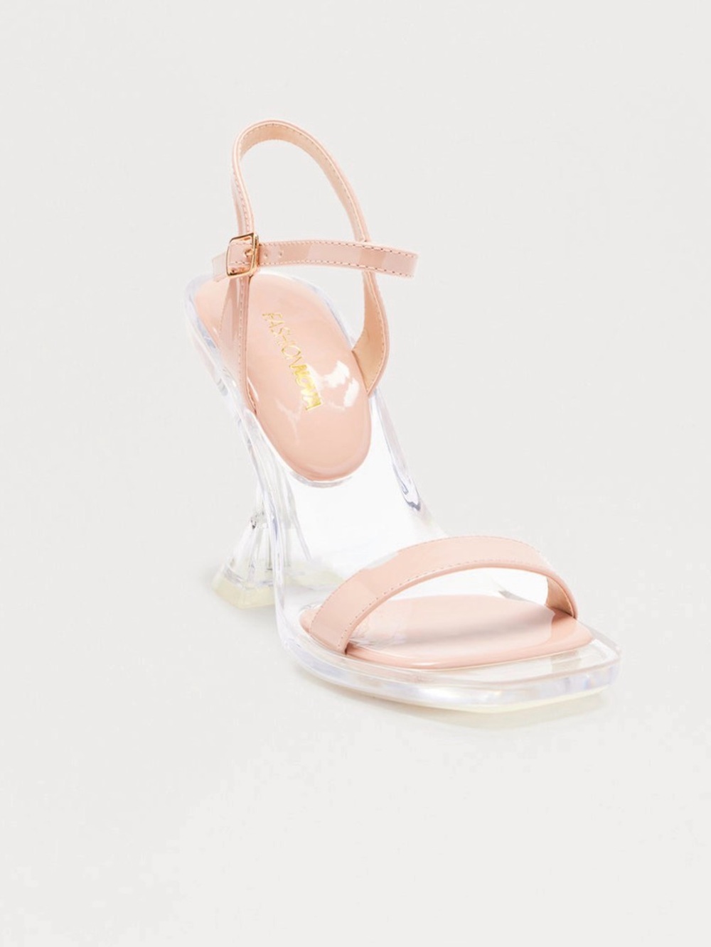 Fashion Nova Blush Pink Clear Sculpted-Heel Ankle Strap Sandal